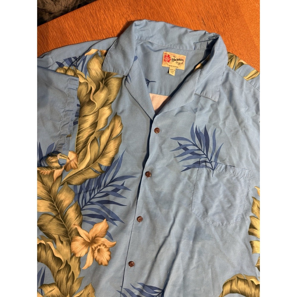 VTG Hilo Hattie Hawaiian Shirt Men 3XL Blue Floral Tropical Aloha Rayon Made USA